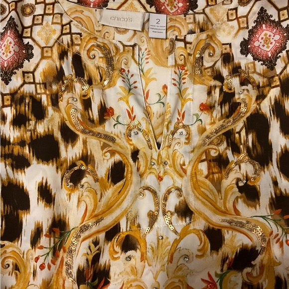 Chicos Animal Print Top Chicos Great condition sequins Chicos size 2= Large - Picture 3 of 5